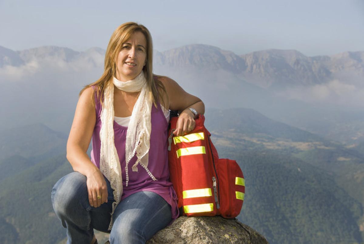 Anna Gómez amb la motxilla que fa servir per treballar. Anna Gómez amb la motxilla que fa servir per treballar.
