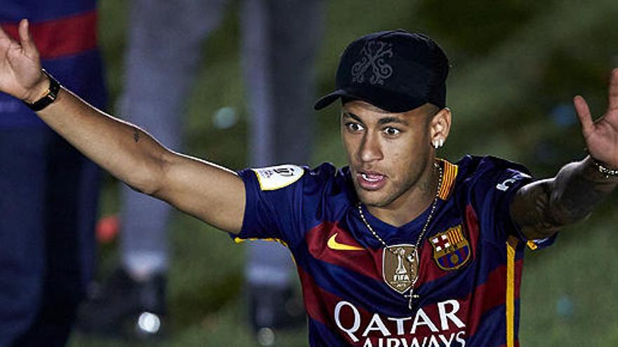 Neymar, en la celebración del &#039;doblete&#039; con el Barcelona.