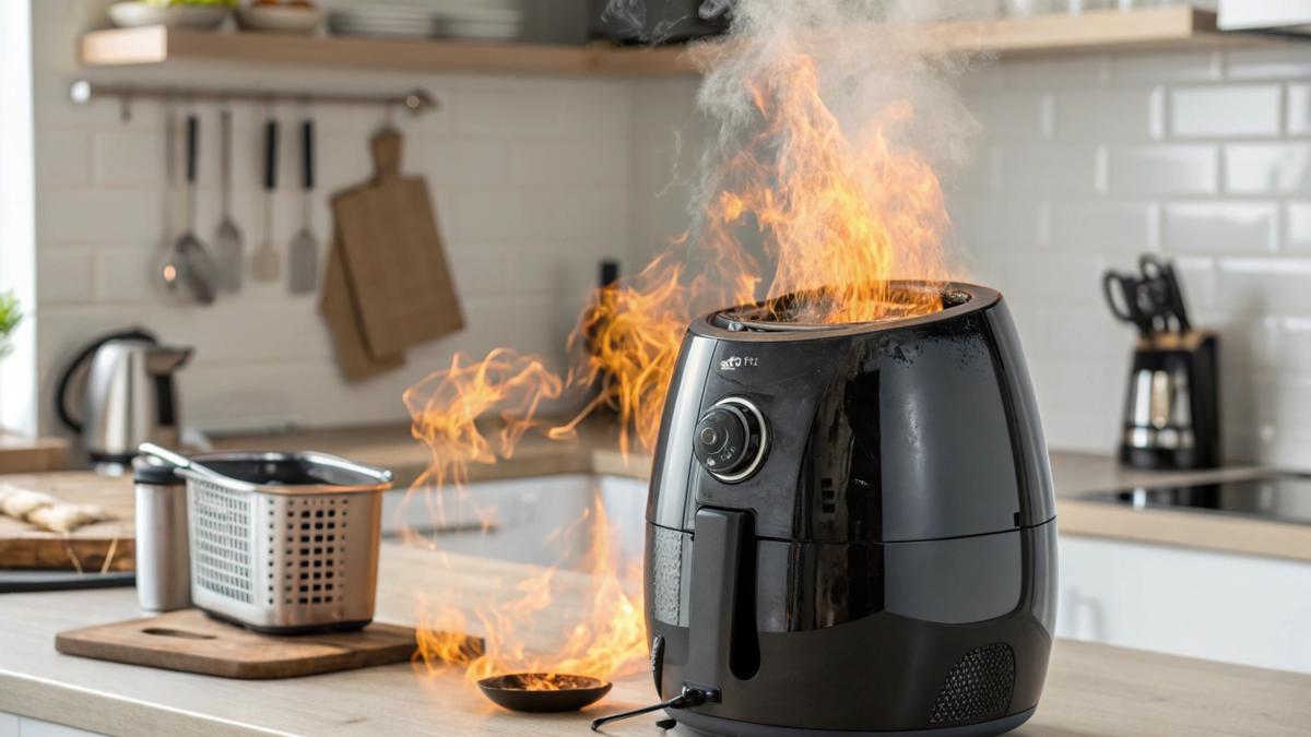 Imagen generada por inteligencia artificial de un airfryer en llamas.