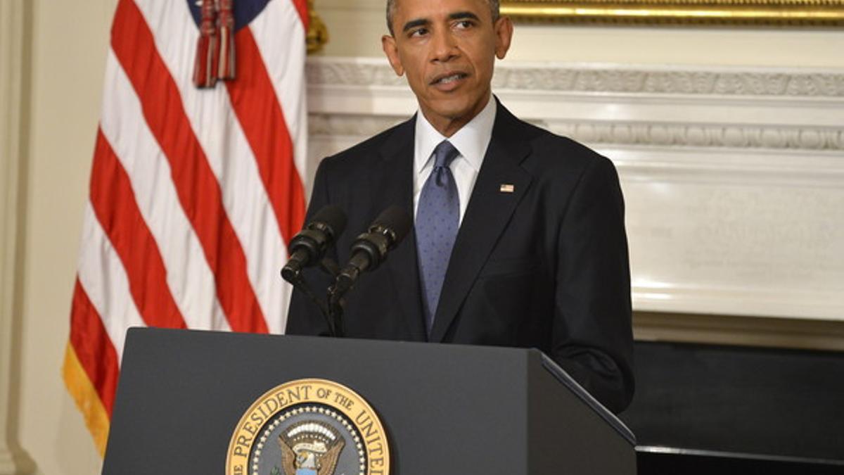 Barack Obama, durante su comparecencia para anunciar los ataques selectivos en Irak, el jueves en Washington.