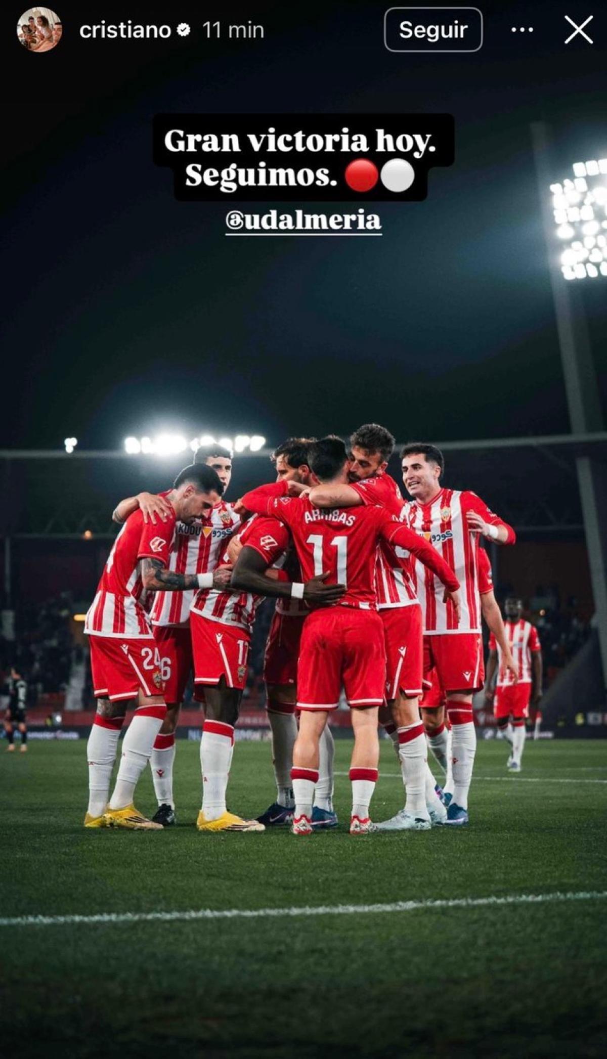 Cristiano festejó el triunfo del Almería sobre la Cultural y Deportiva Leonesa