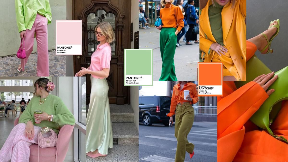 verdes con naranja brillante y rosa bebe