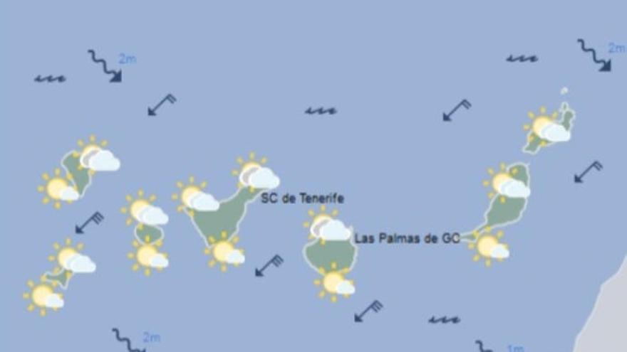 Cielos nubosos y posibilidad de lluvias débiles este sábado en Tenerife