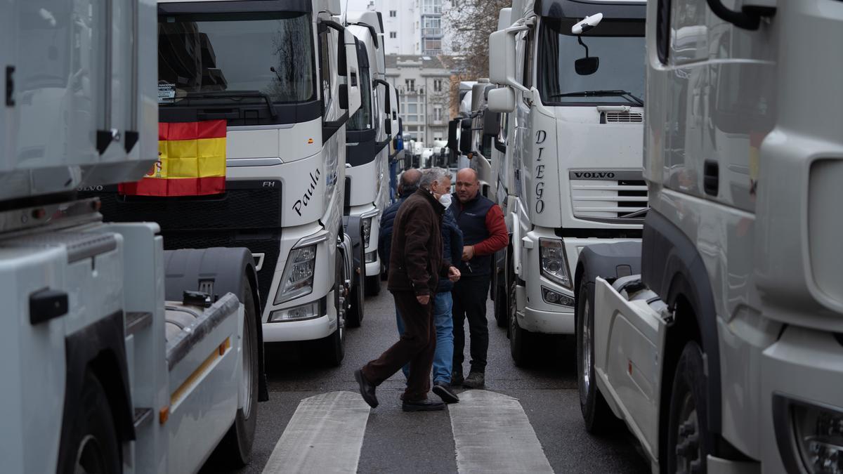 Huelga de camioneros en Zamora el pasado marzo