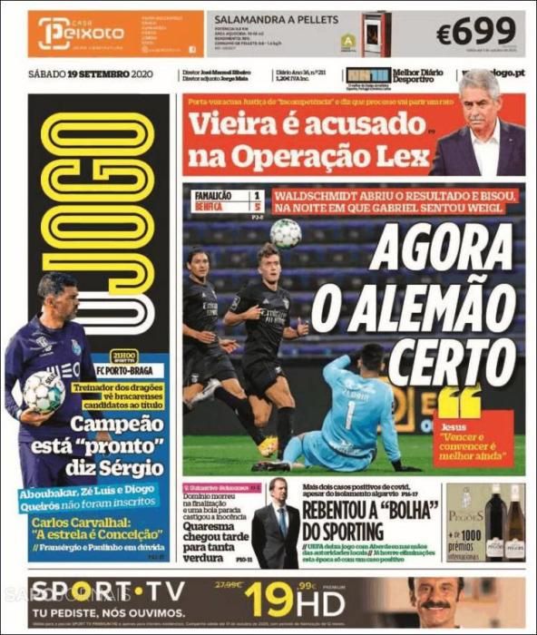 Portada O JOGO sábado 19/09/2020