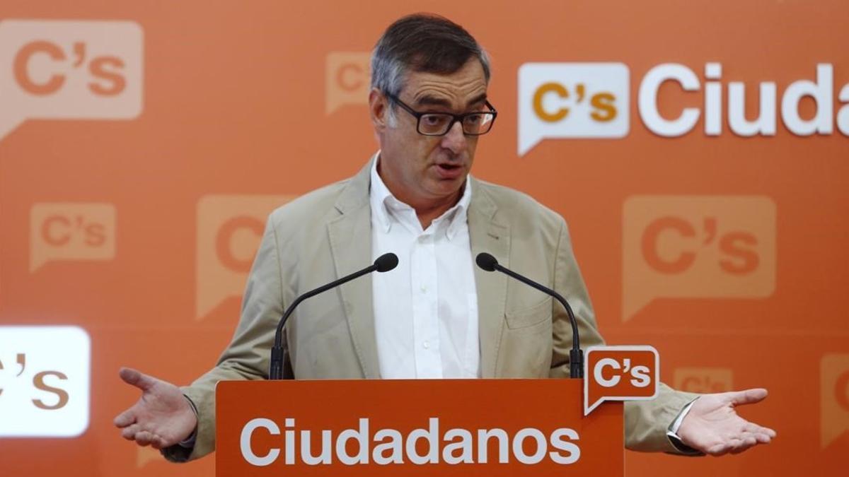 José Manuel Villegas en la rueda de prensa de este sábado en la sede de C's, en Madrid.