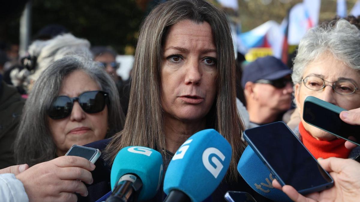 Lara Méndez, vicesecretaria general del PSdeG, en la manifestación contra Altri en Santiago.