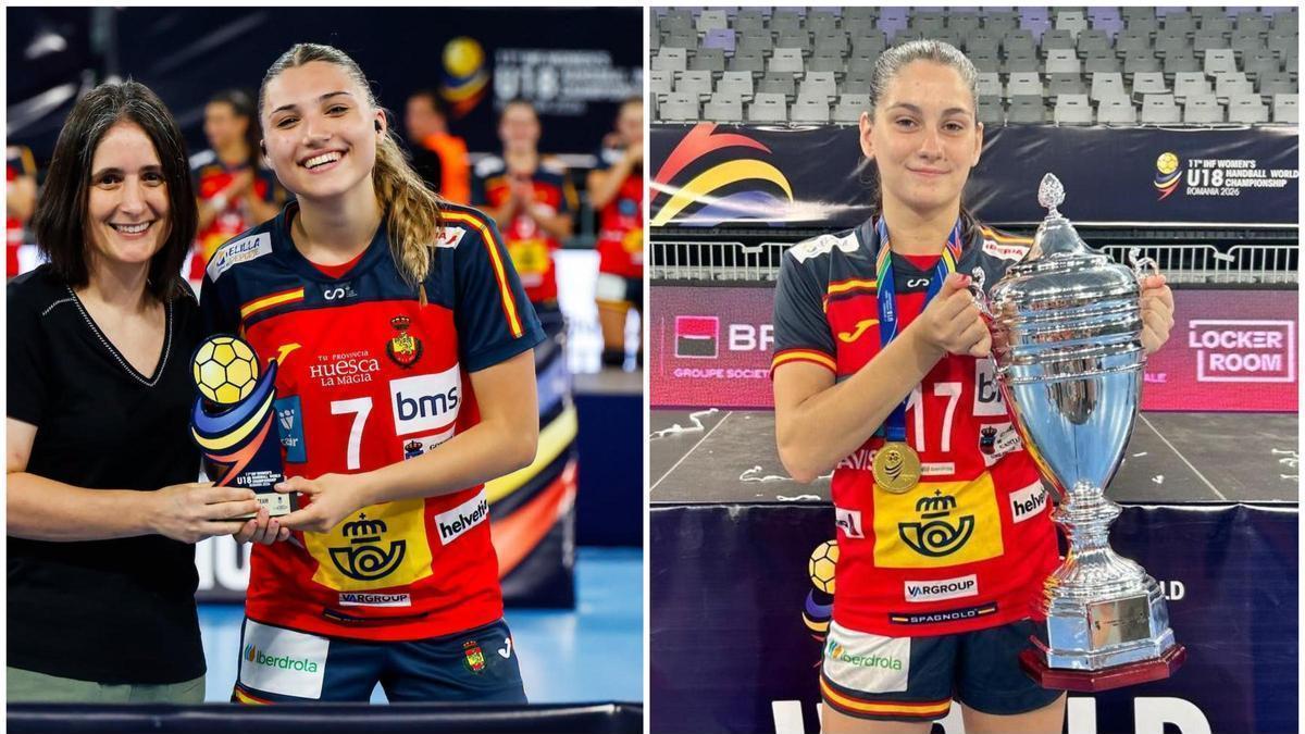 Erika Vladu, jugadora natural de Onda, y Laura Ferrer, deportista de Segorbe, campeonas del Mundial sub-18 juvenil femenino de balonmano con España.