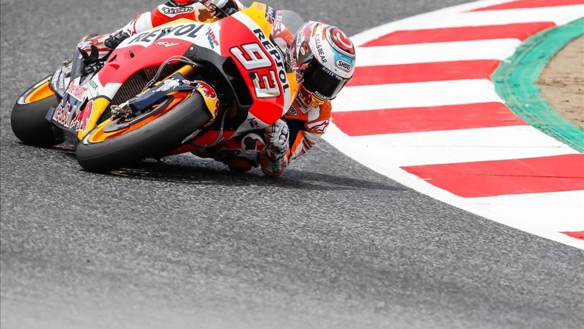 Márquez, durante los ensayos en Montmeló.