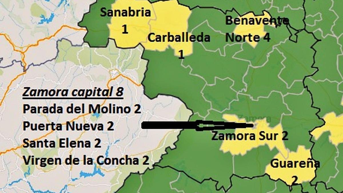 Casos con diagnóstico PCR por zonas básicas de salud de Zamora en los últimos 7 días. | JCyL