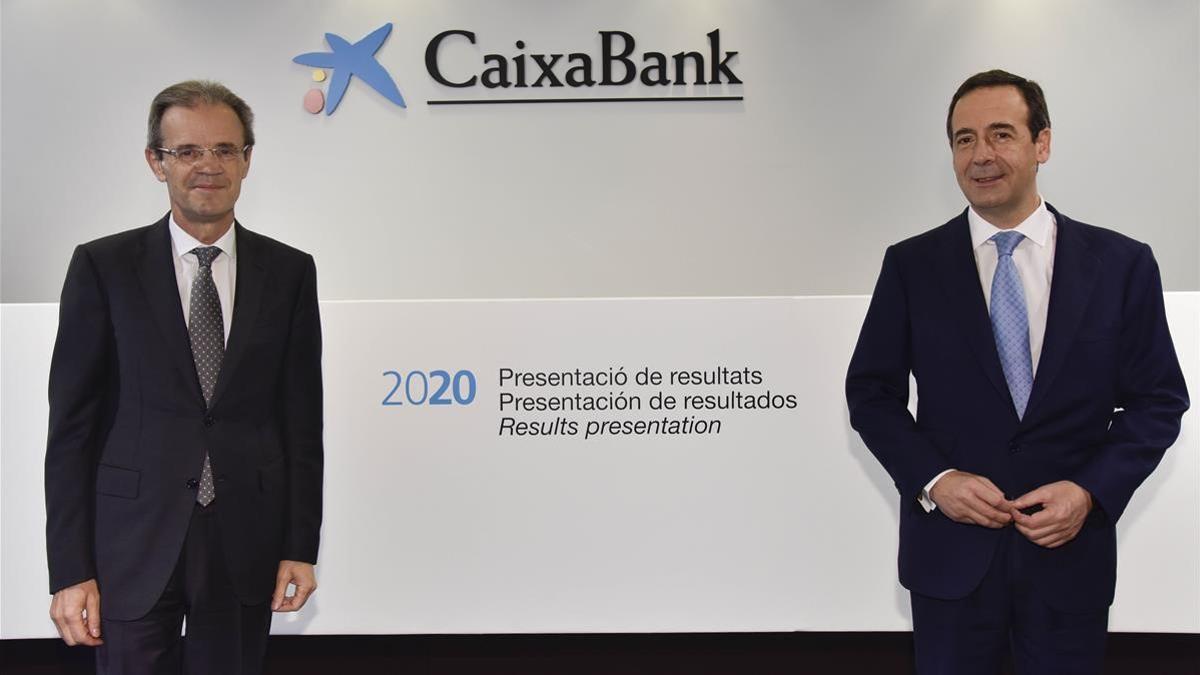 Jordi Gual y Gonzalo Gortazar durante la Presentacion resultados Caixabank