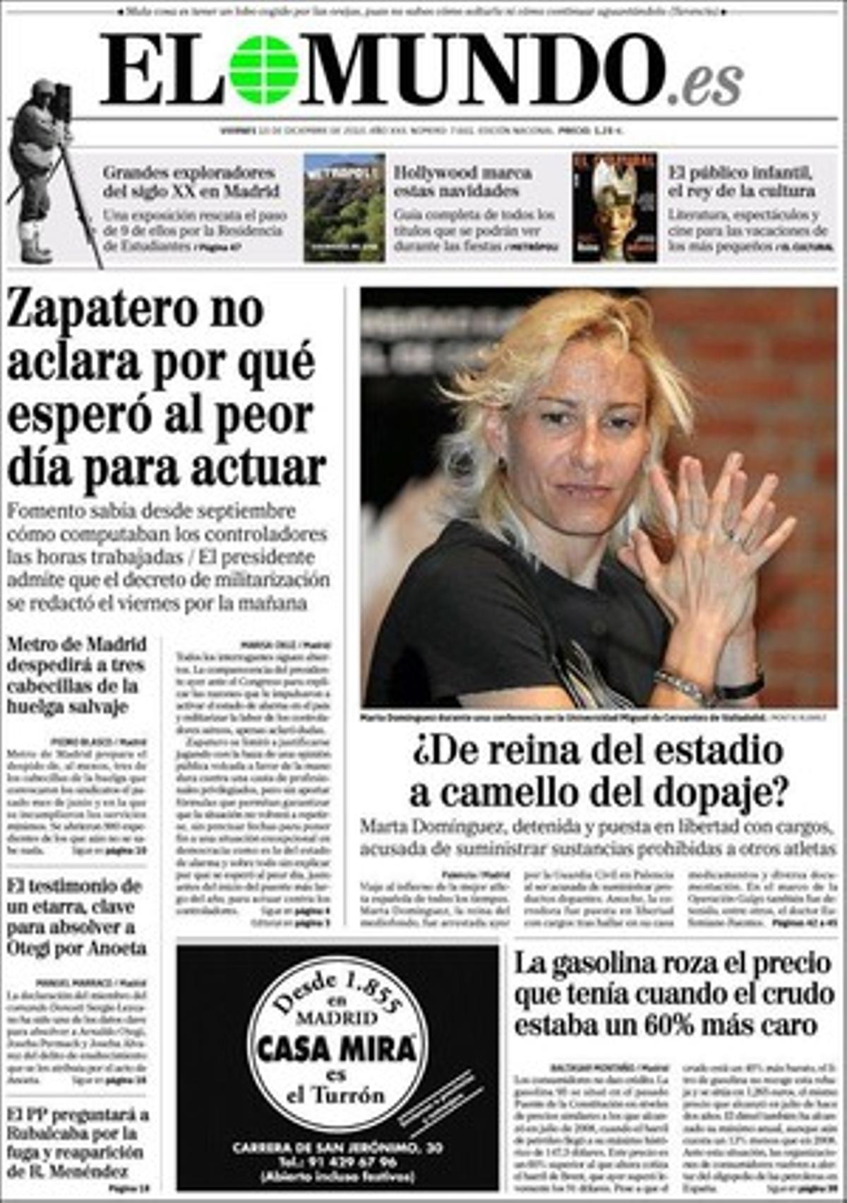’El Mundo’ també dóna rellevància informativa a dins a l’enquesta del CIS que estableix que un 54% dels espanyols creuen que s’ha de reformar la Consititució en el que es refereix al sistema judicial i a l’autonòmic; que l’Hospitalet demana que els immigrants incívics --els multats per beure al carrer-- no puguin establir-se ni reagrupar la seva família; i que el segon banc irlandès reparteix en plus 40 milions malgrat el seu rescat.
