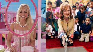 A la izquierda, Margot Robbie como la célebre muñeca en ’Barbie’. A la derecha, Ruth Handler en 2002.
