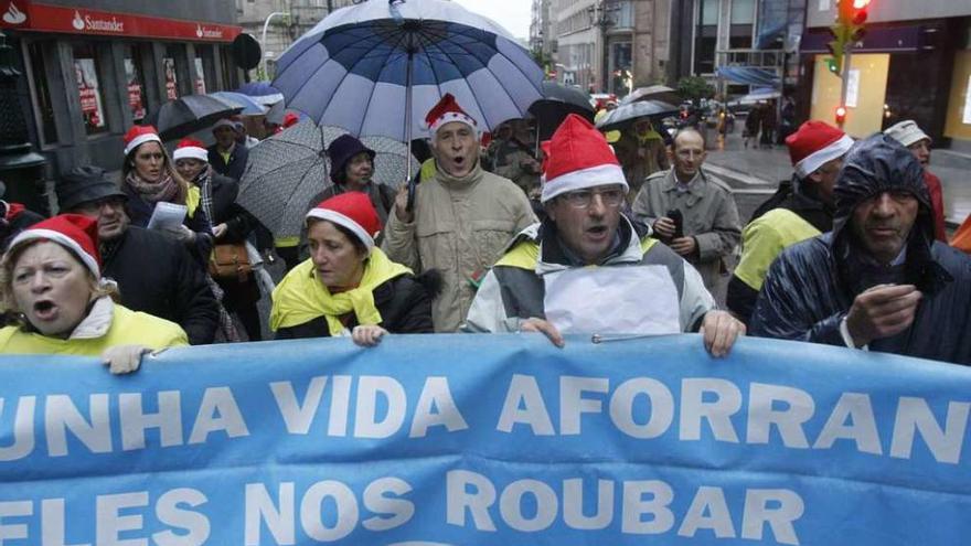 Una protesta de afectados por las preferentes en Vigo.