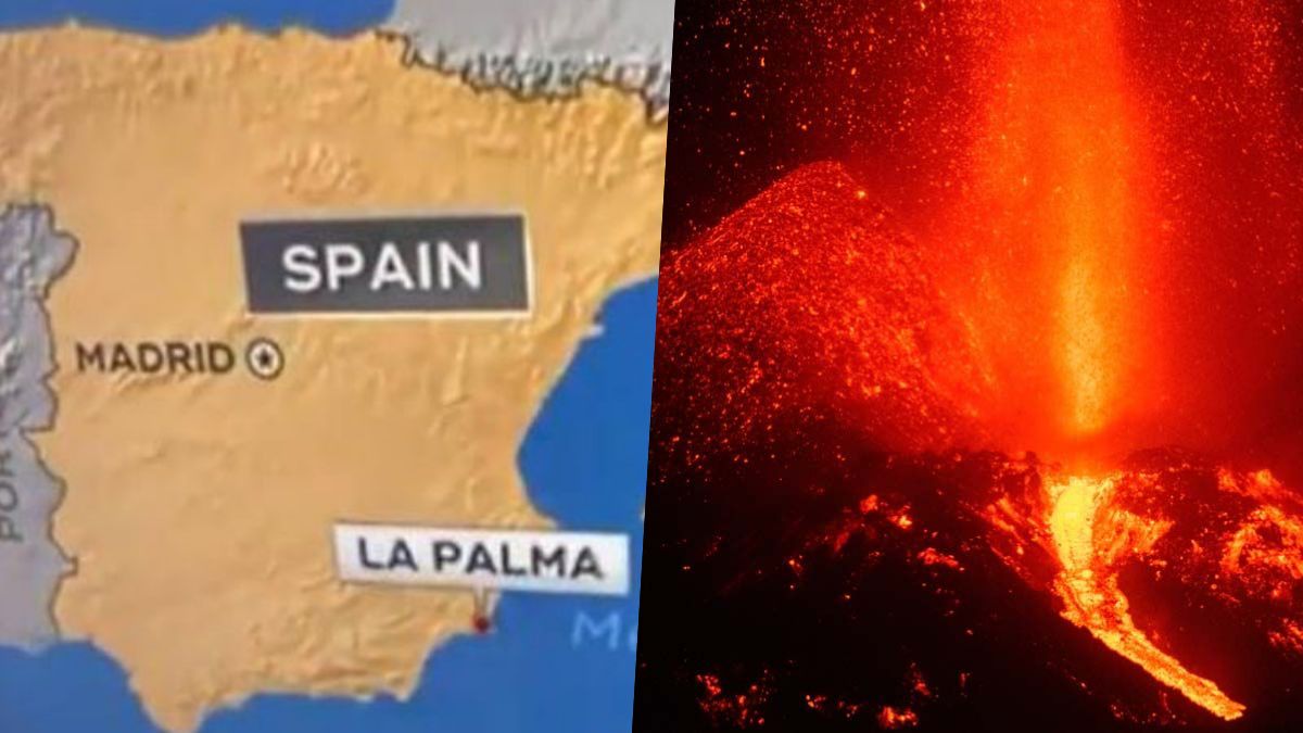 Imagen del error geográfico que la CBS americana cometió al ubicar el volcán de La Palma