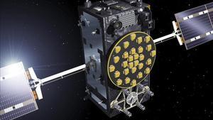 Simulació dels satèl·lits europeus Galileo amb els panells ja desplegats.