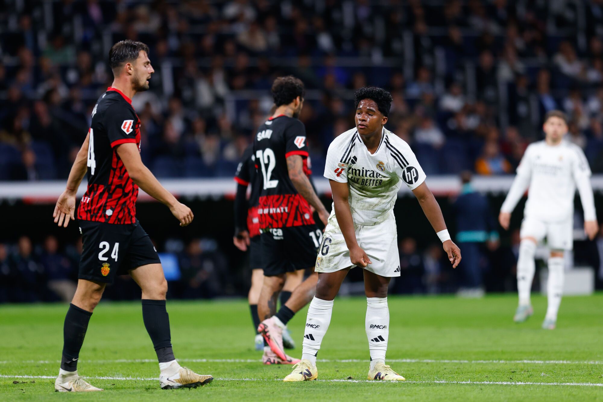Endrick Felipe of Real Madrid reacts during the Spanish League, LaLiga EA Sports, football match played between Real Madrid and RCD Mallorca at Santiago Bernabeu stadium on May 14, 2025, in Madrid, Spain. AFP7 14/05/2025 ONLY FOR USE IN SPAIN. Dennis Agyeman / AFP7 / Europa Press;2025;SPAIN;SPORT;ZSPORT;SOCCER;ZSOCCER;Real Madrid v RCD Mallorca - LaLiga EA Sports;