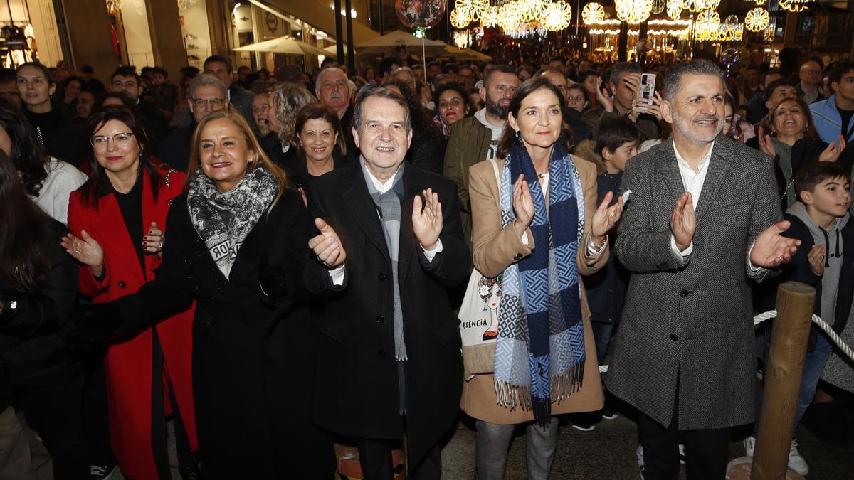 Carmela Silva, Abel Caballero, Reyes Maroto y Ángel Rivas, durante las luces de Navidad del pasado año