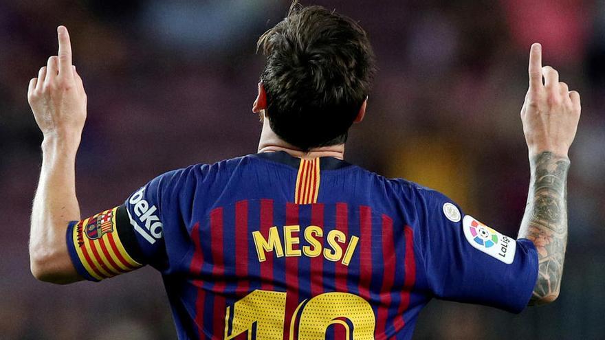 Leo Messi celebrant un gol al Camp Nou |