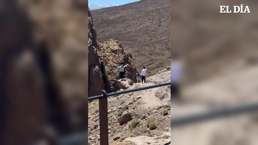 Todo por una foto: una familia se pone en riesgo al colocarse en el borde de un desfiladero en el Parque Nacional del Teide