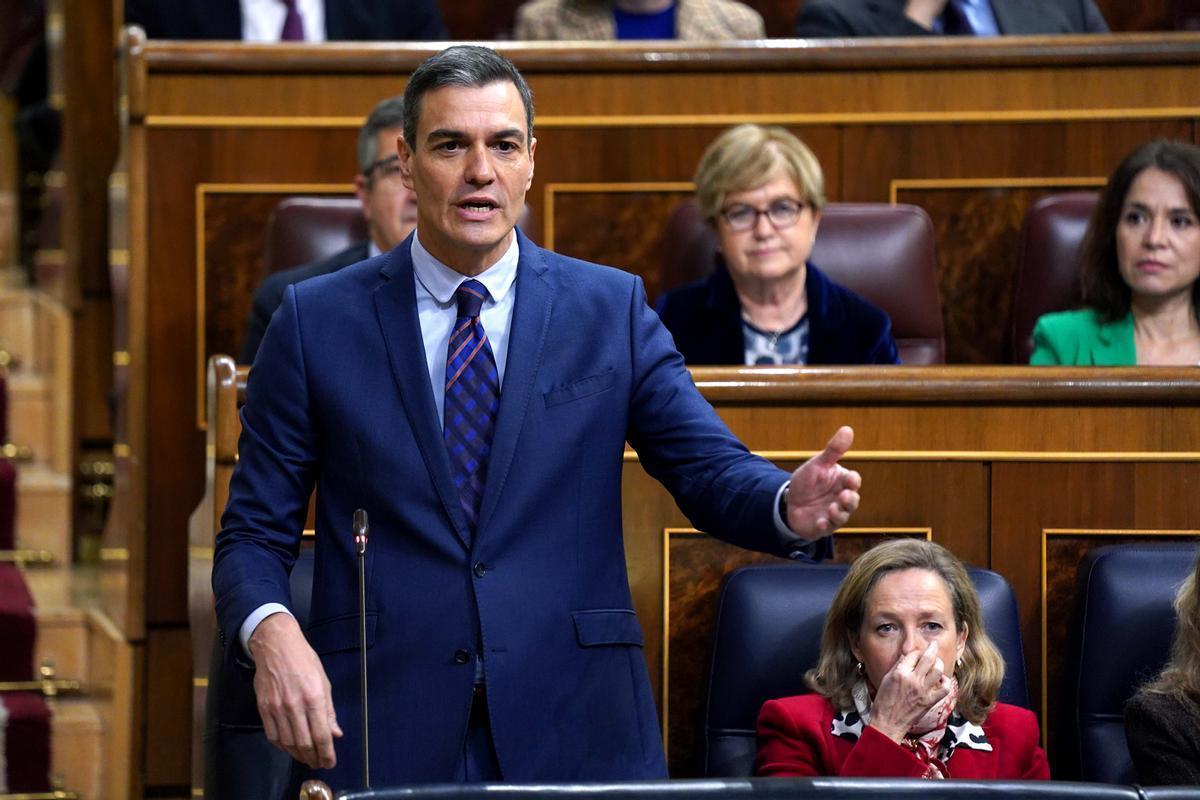 Pedro Sánchez durante la sesión de control al Gobierno en el Congreso de los Diputados. 