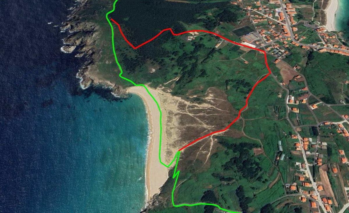 Trazado alternativo para evitar la playa de Mar de Fóra, en Fisterra