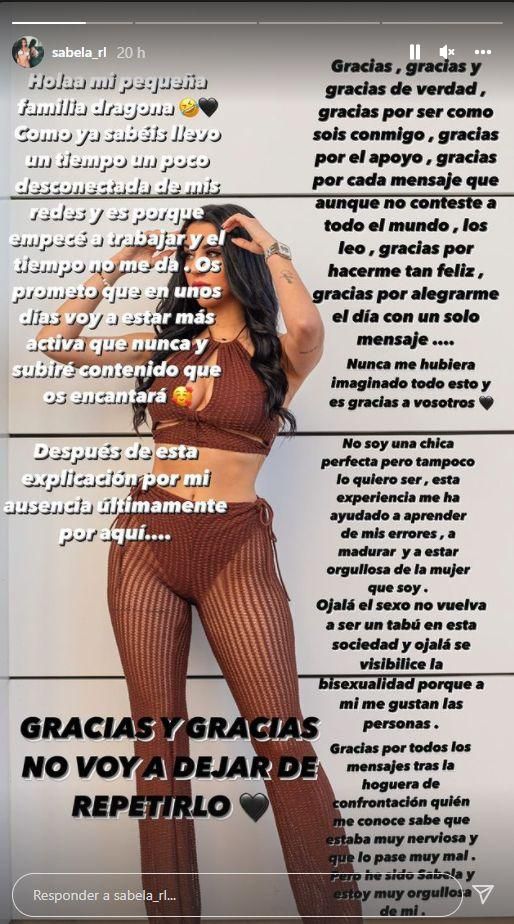 Sabela se pronuncia en redes después de su trío en 'La isla de las tentaciones'