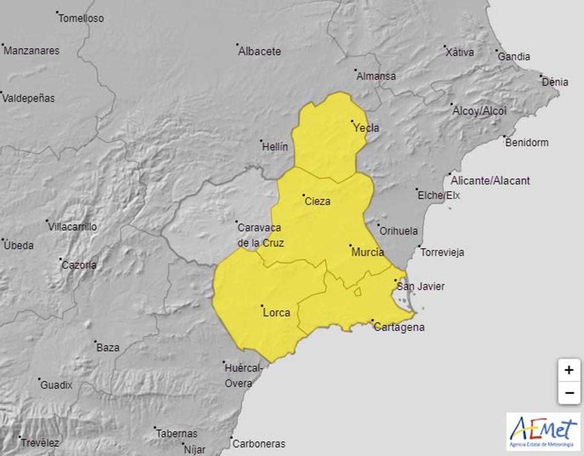 Aviso amarillo en la Región de Murcia por tormentas.
