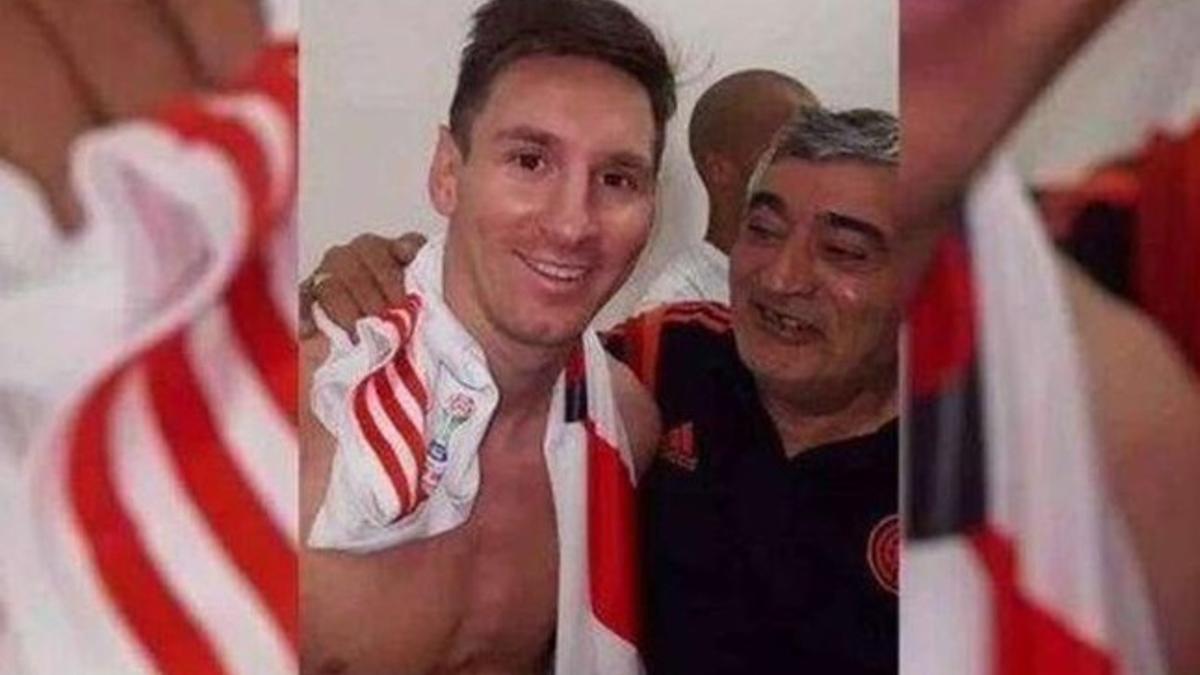Leo Messi, junto a Pichi Quiroga, utillero de River