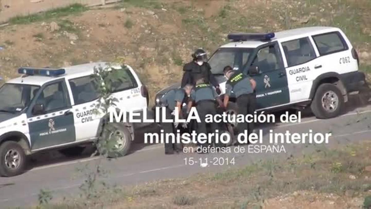 Imatges d’aquest dimecres captades per Prodein en què es pot veure com quatre agents tornen al Marroc un migrant que havia assaltat la tanca. 