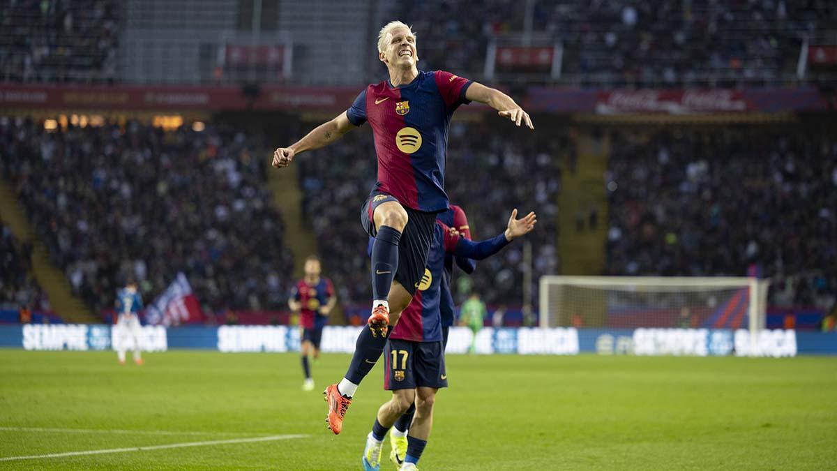 Dani Olmo celebra su gol ante el Espanyol