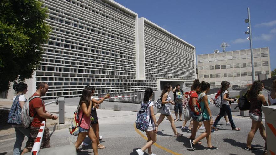 Universitarios valencianos entran en su facultad.