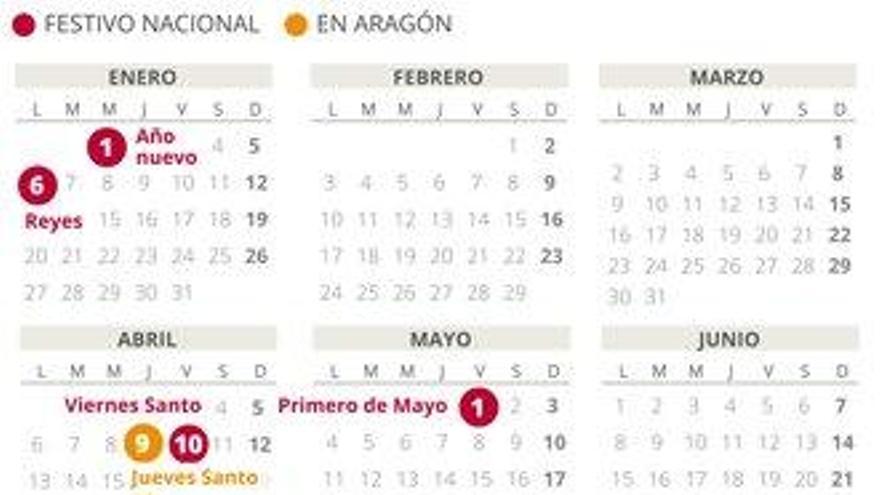 Calendario laboral de Aragón del 2020 (con todos los festivos)