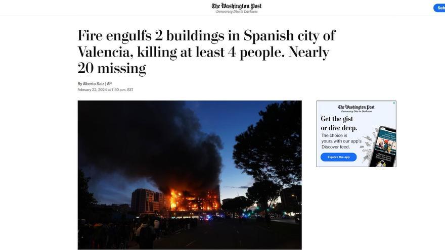 La premsa internacional es fa ressò del mortal incendi de València