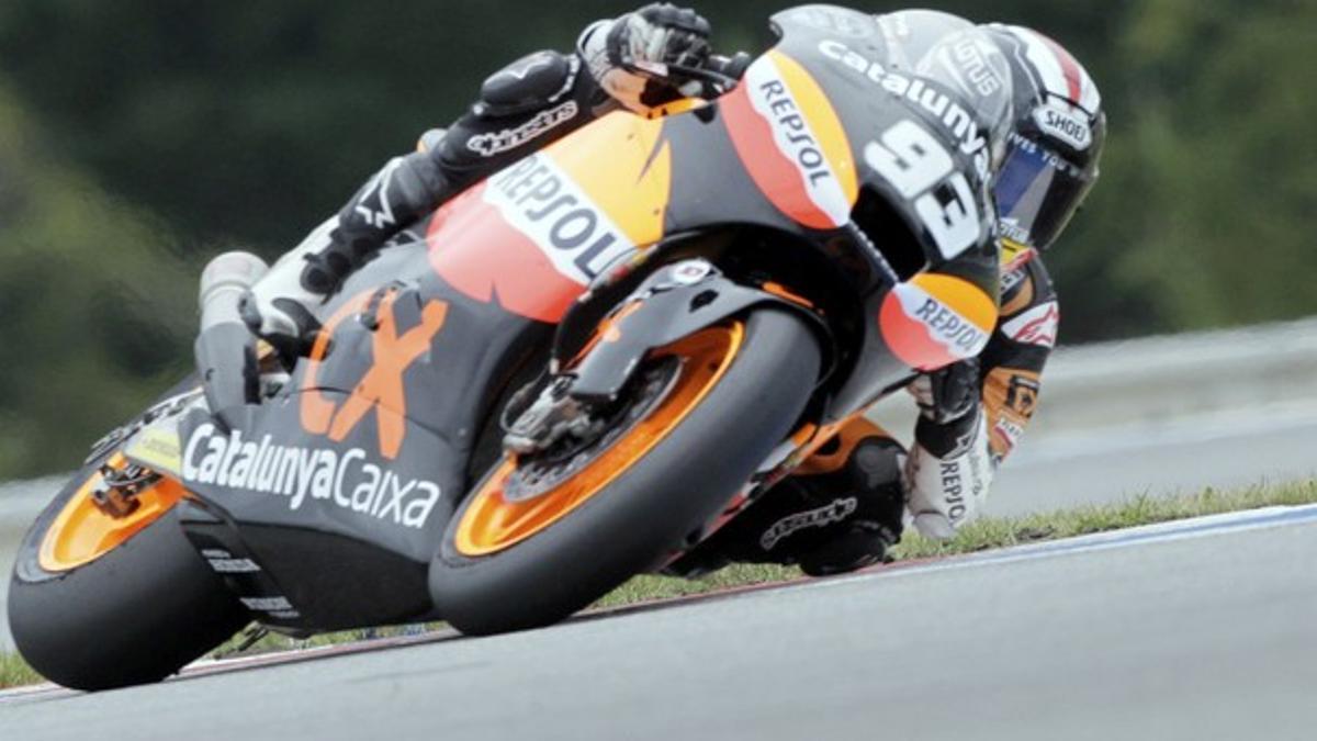 Márquez, durante la carrera del Gran Premio de la República Checa de Moto2, esta mañana.