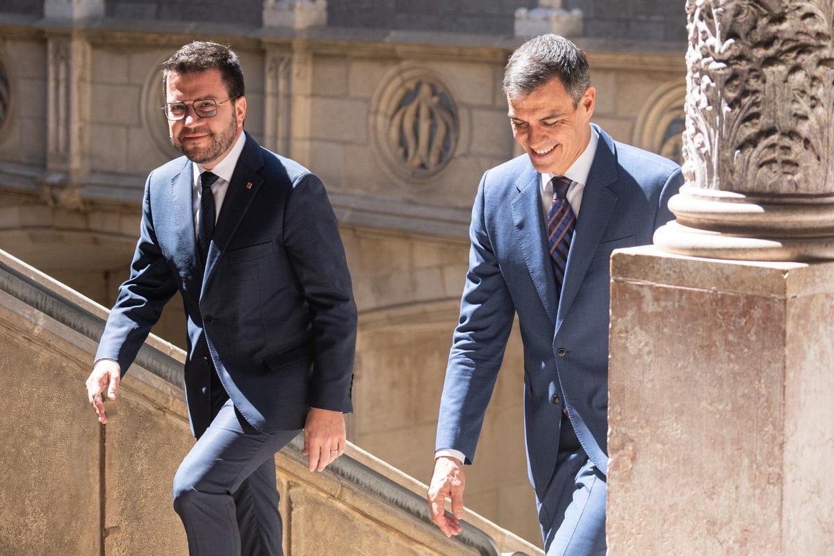 Pere Aragonès y Pedro Sánchez este miércoles en el Palau de la Generalitat.