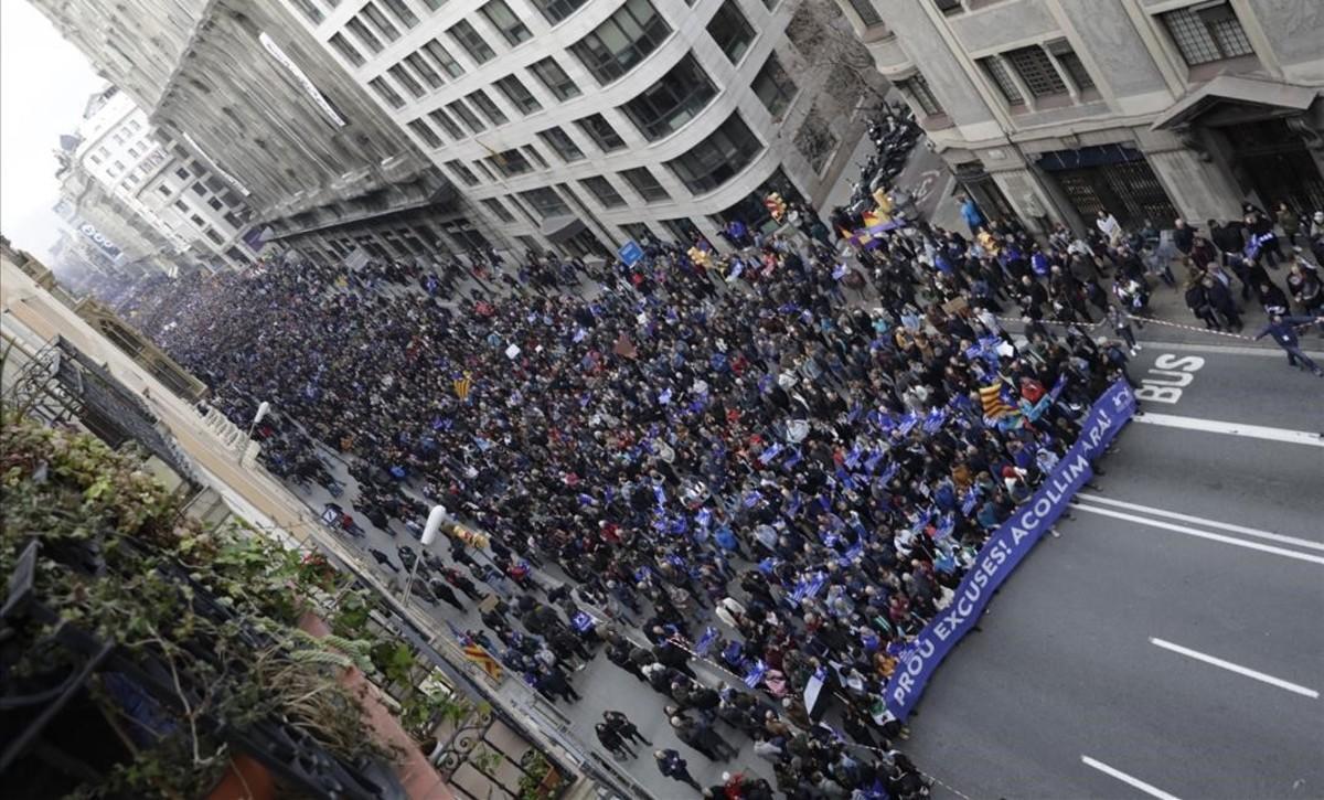 Manifestacion Volem acollir, ’Casa meva, Casa vostra’, en Barcelona por los refugiados.