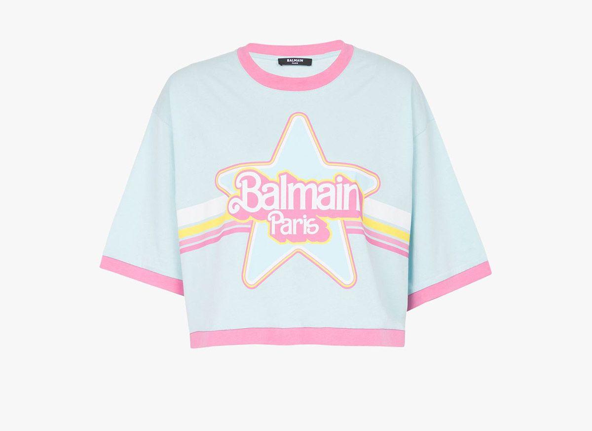 Camiseta corta azul de algodón de Balmain x Barbie