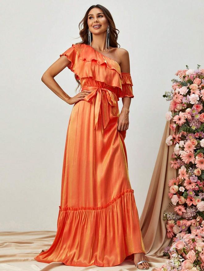 Vestido largo asimétrico en naranja de Shein