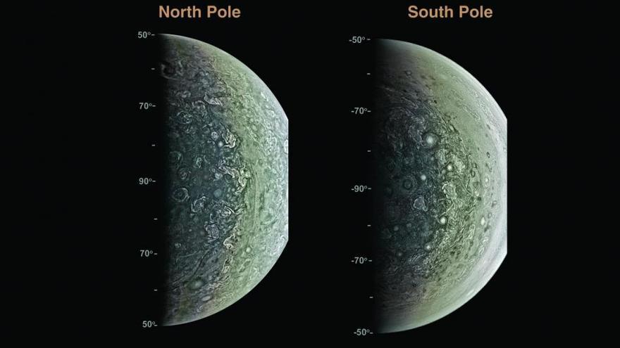 Ciclones gigantes en los polos de Júpiter