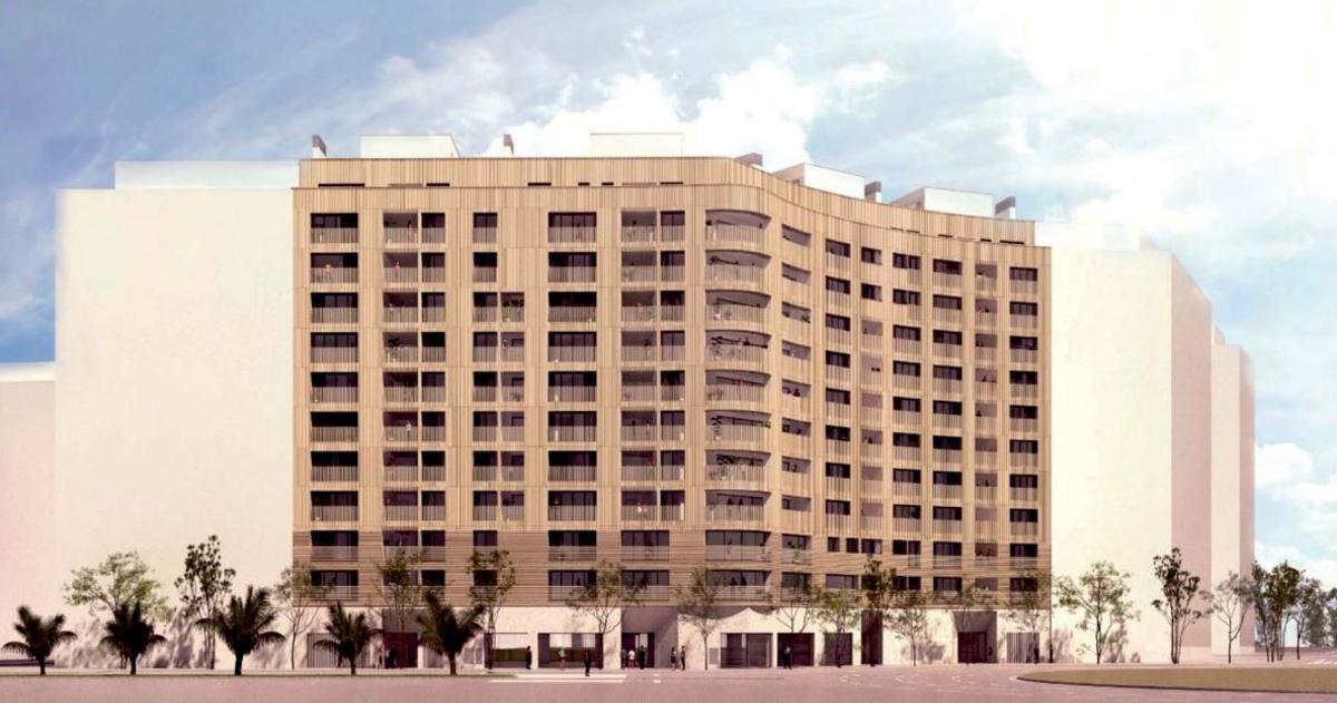 Figuración de la fachada delantera del edificio