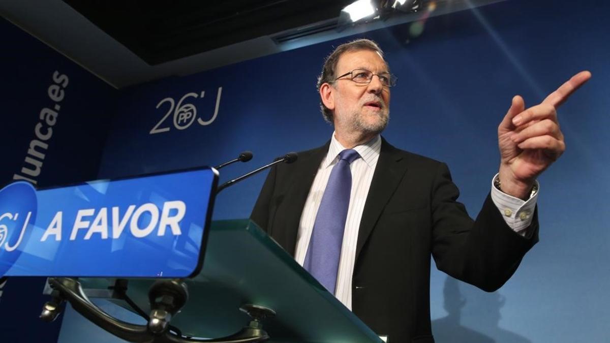 Mariano Rajoy, el lunes, durante la rueda de prensa que dio al acabar el comité ejecutivo nacional del PP para analizar el resultado del 26-J.