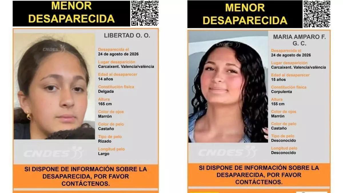 Imágenes difundidas de las dos menores desaparecidas el 24 de agosto en Carcaixent.