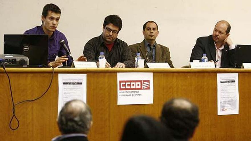 D&#039;esquerra a dreta, Jaume Vicenç, José Manuel Jurado (CCOO), Carles Vilaseca i Cayo Fabra de Gamesa.