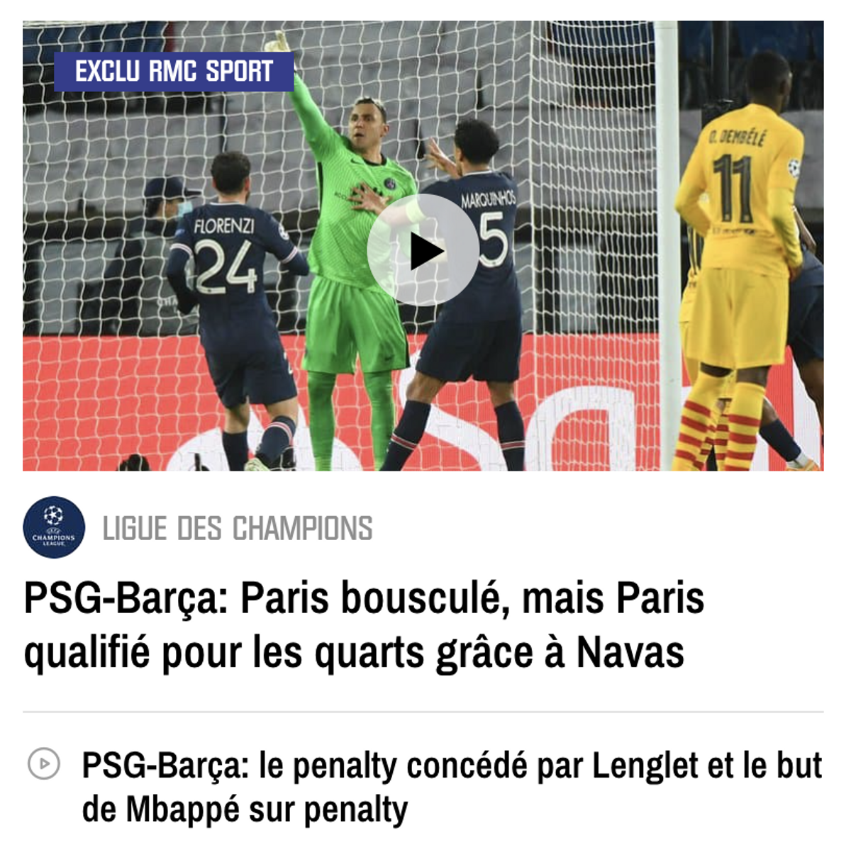 El titular de hoy en el portal web RMC Sport francés.