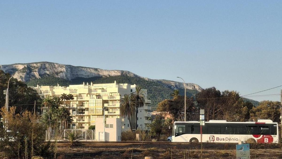 El autobús, al entrar en Dénia desde les Marines