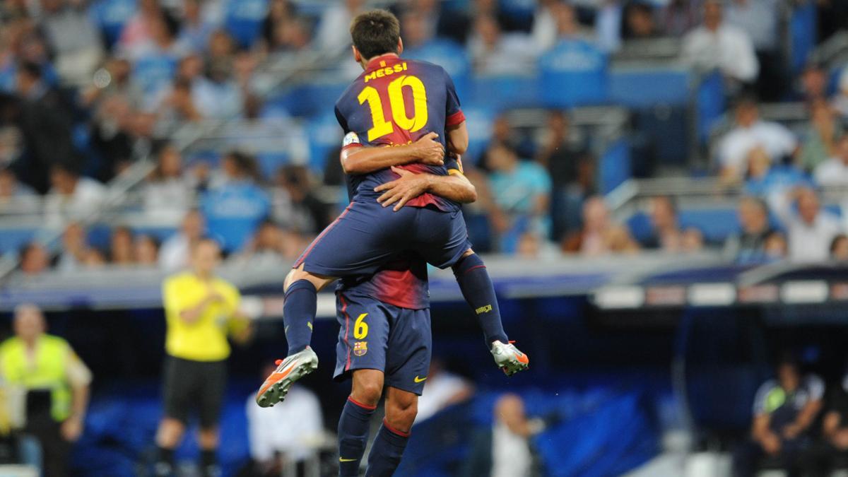 Xavi y Messi, en el Bernabéu