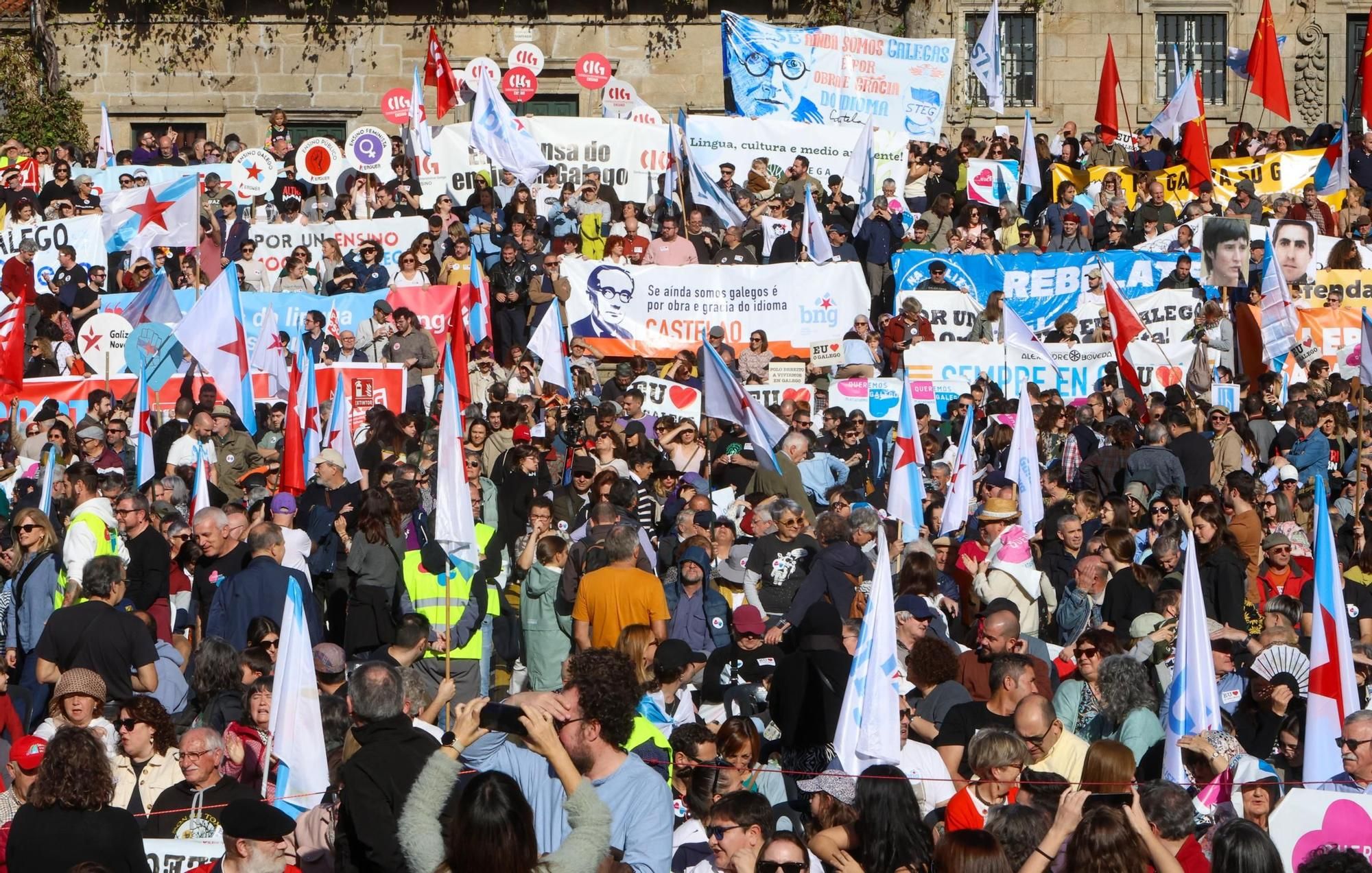 Masiva concentración en Santiago pola defensa do galego
