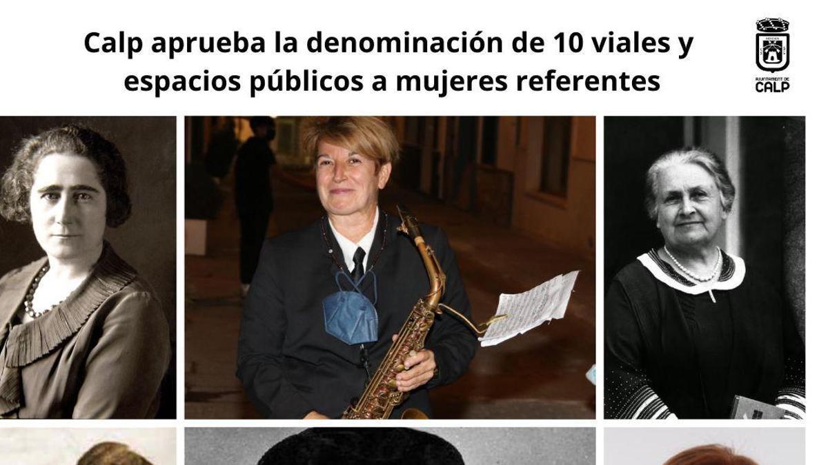 El Ayuntamiento de Calp aprueba la denominación de diez viales y espacios públicos a mujeres referentes de distintos ámbitos