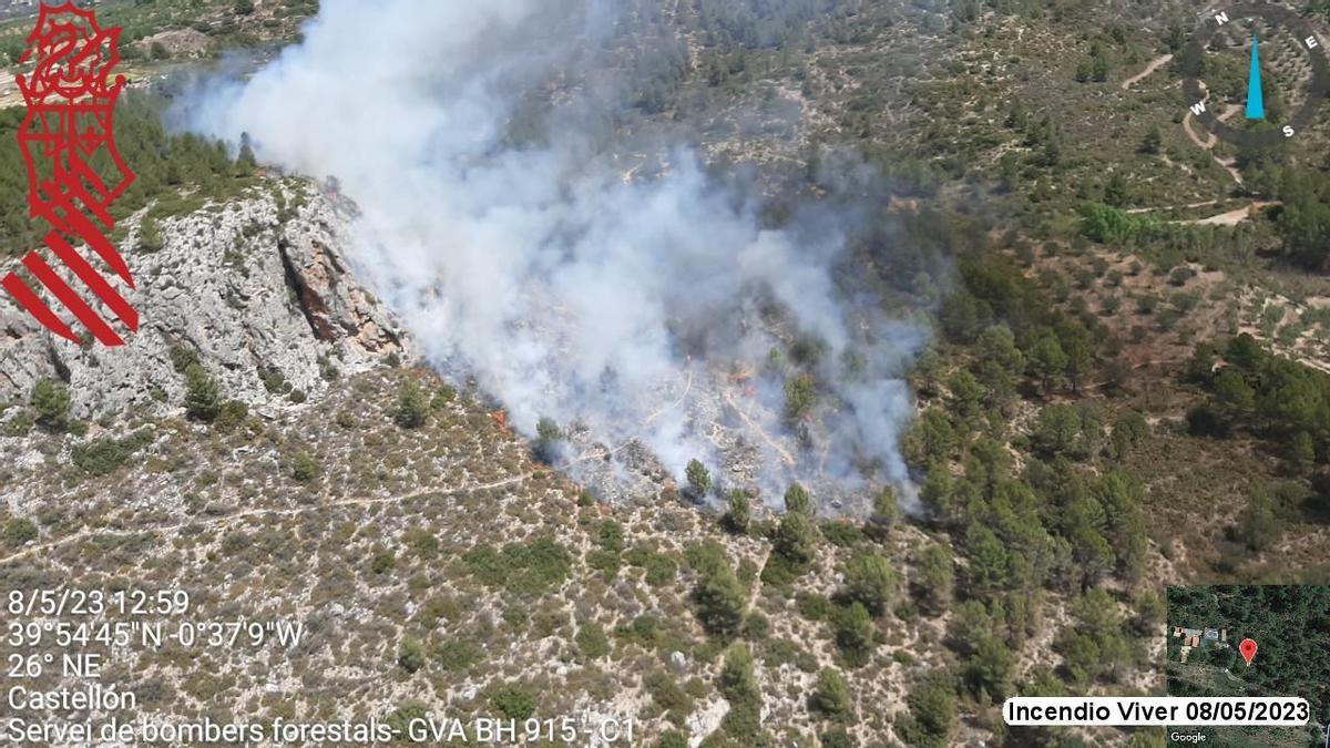 Imagen aérea del incendio de Viver.